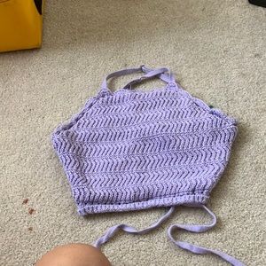 hollister knitted purple tie around top